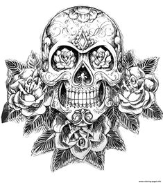 print sugar skull tatoo hard adult difficult coloring pages free coloring skull coloring pages