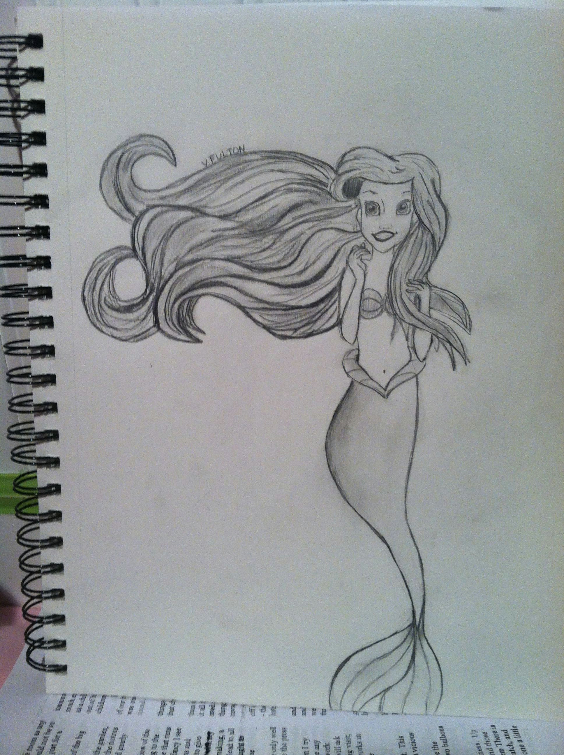 mermaid sketch drawing of aerial little mermaid pencil drawing shading