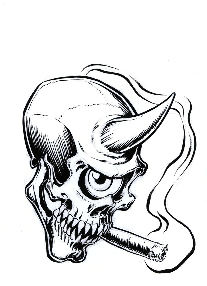 image of smoking simon skull sketch by coop