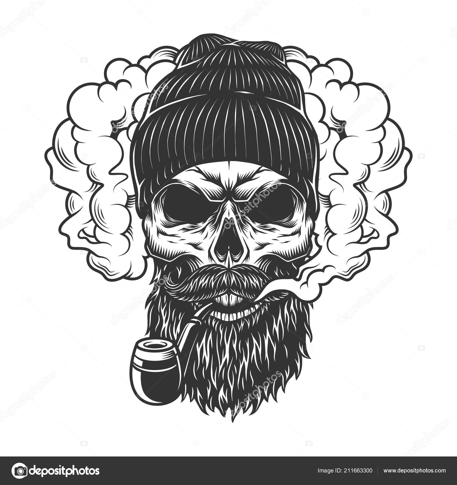 skull in smoke cloud and beanie hat vector illustration vektor od imogi