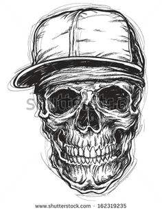 sketchy skull with bandanna and cap