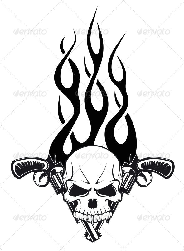 human skull with gun graphicriver human skull with gun and flames for tattoo design