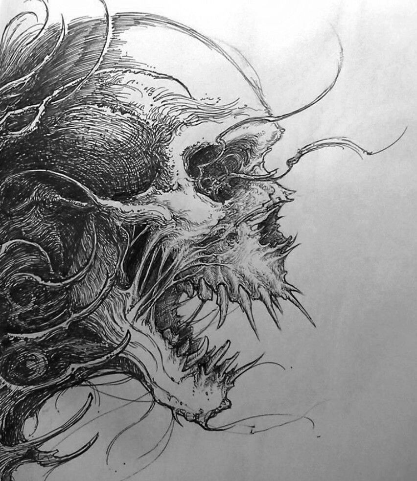 evil skull drawing