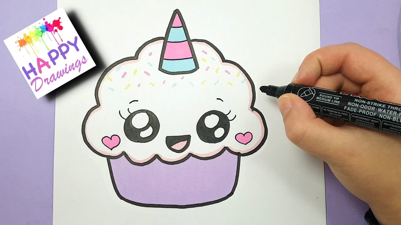 how to draw a cute cupcake unicorn super easy and kawaii