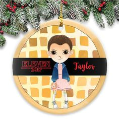 eleven 011 waffle design stranger things parody ceramic ornament personalized