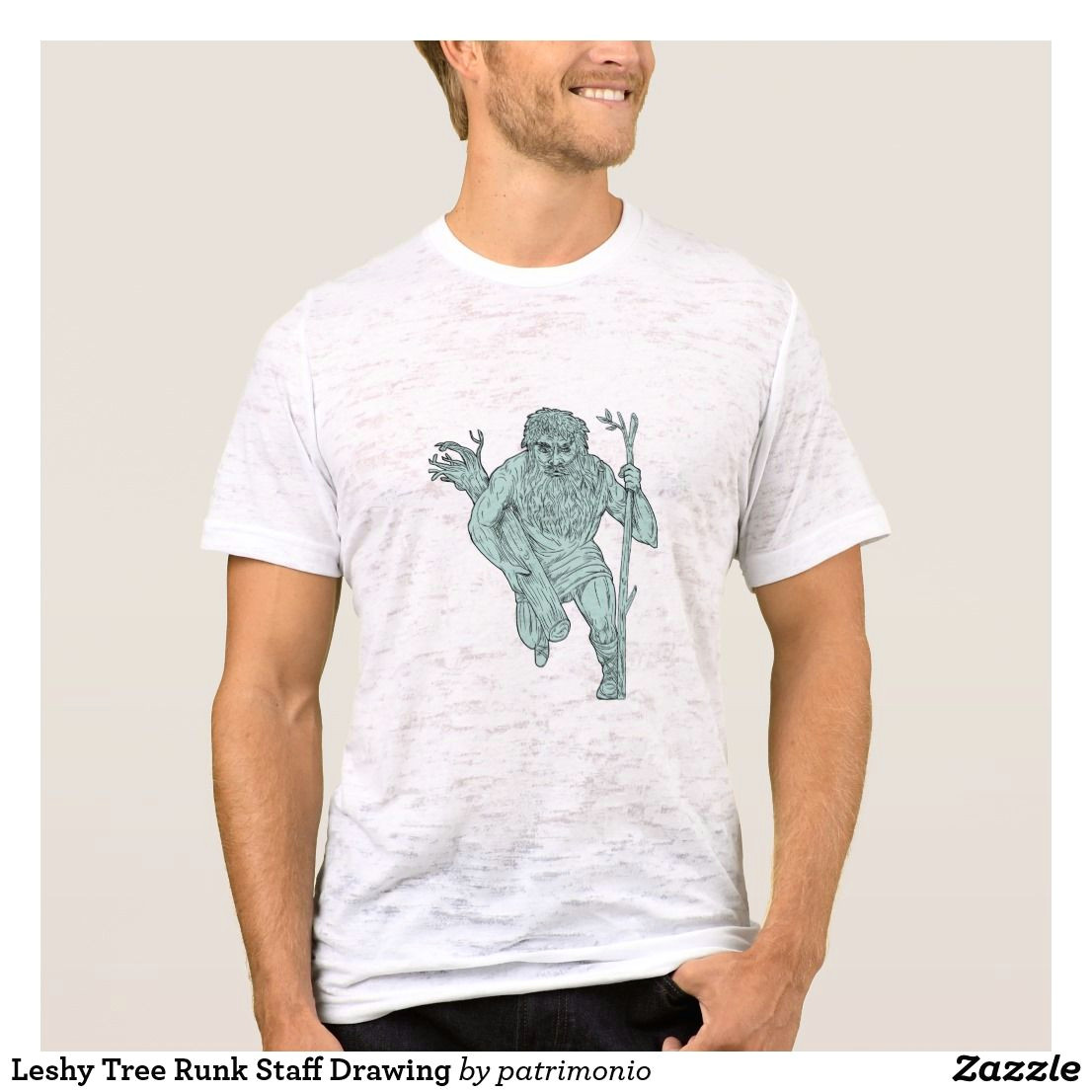 leshy tree runk staff drawing men s burnout t shirt designed with a drawing style illustration of the russian slavic mythological tutelary spirit of the