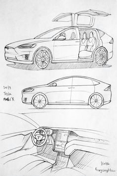 car drawing 160112 2013 tesla model x prisma on paper kim