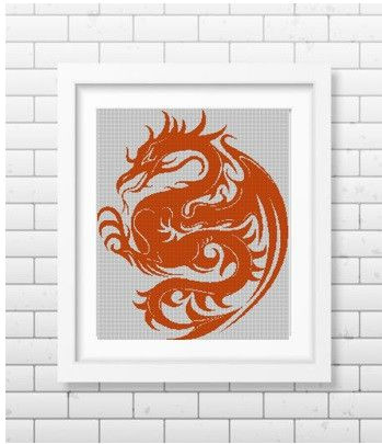 art dragon silhouette cross stitch pattern in pdf