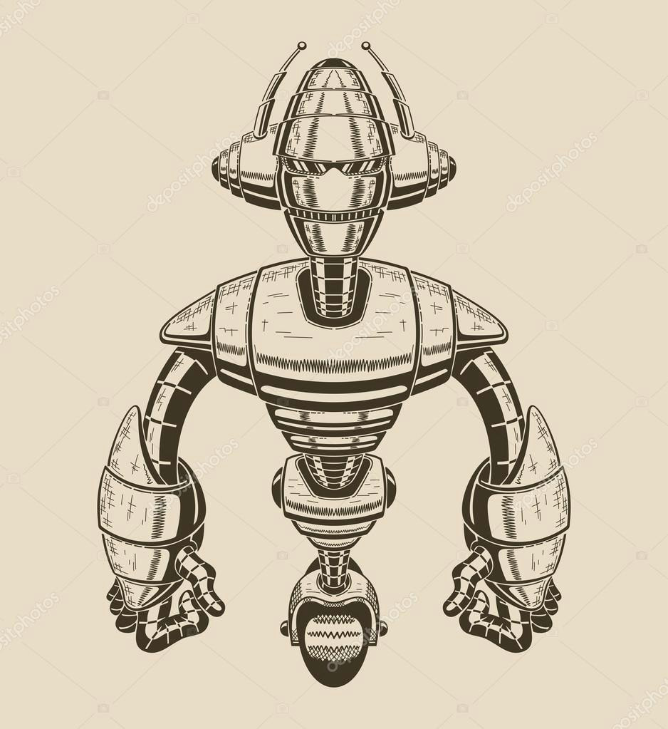 obraz kreska wka metal robot z anteny i koa a ilustracja wektorowa wektor od julianna million