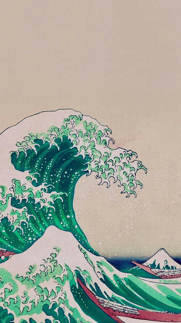 bright green great wave of kanagawa wallpaper waves wallpaper iphone iphone wallpaper drawing japanese