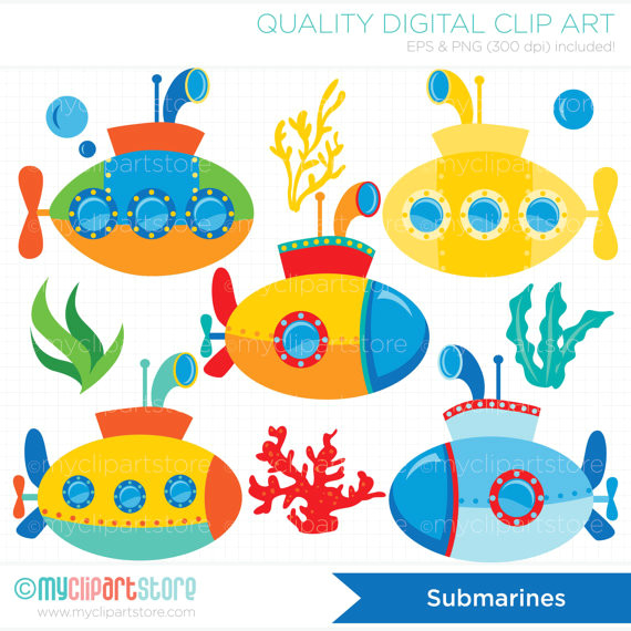 vector clipart submarine u boat under the sea ocean nautical sailing sea life clip art