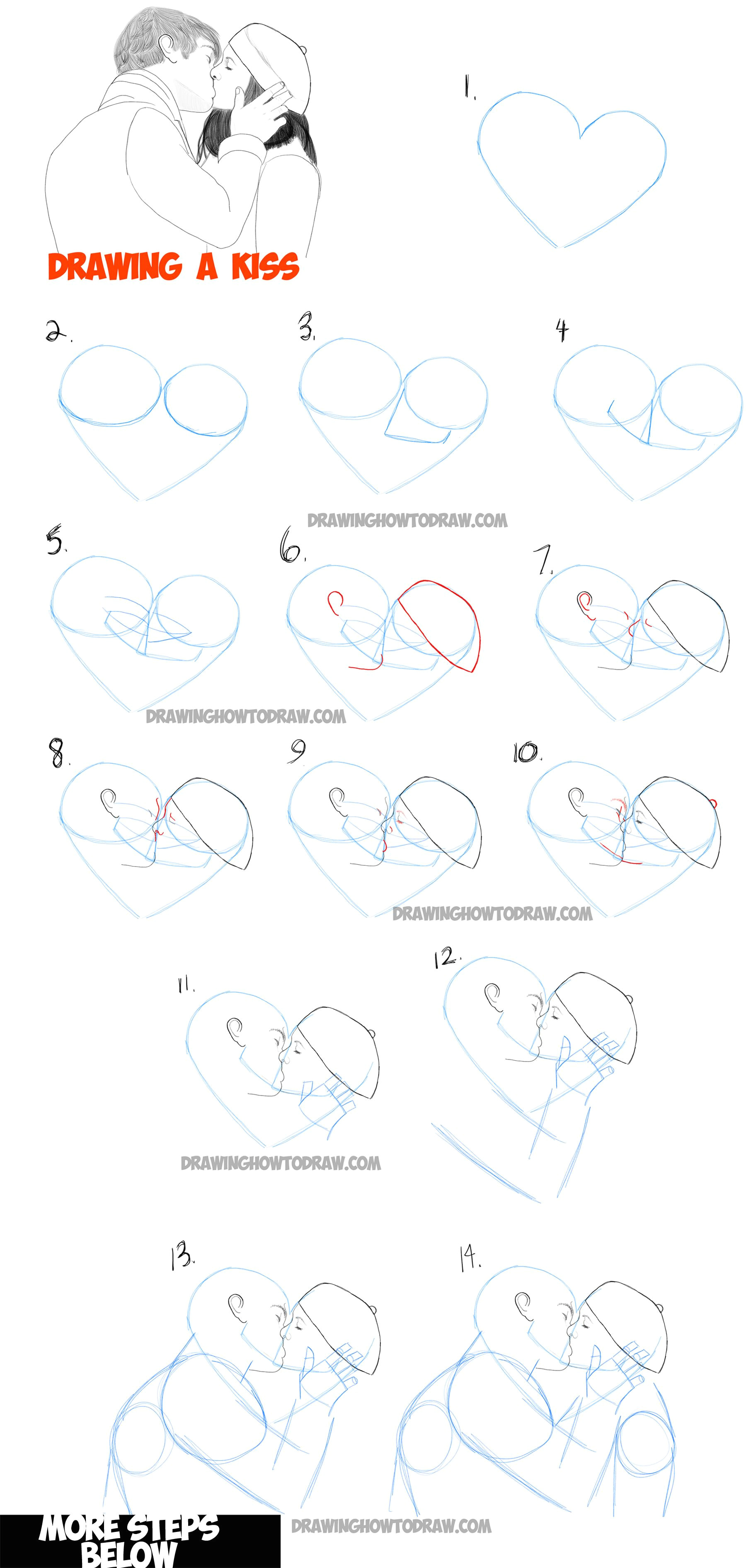learn how to draw romantic kisses kissing couples step by step drawing tutorial