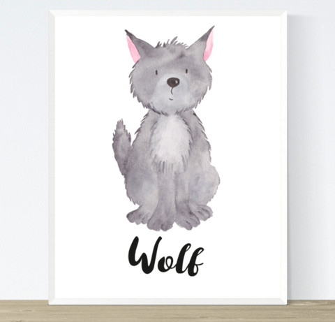 wolf printable watercolour nursery decor