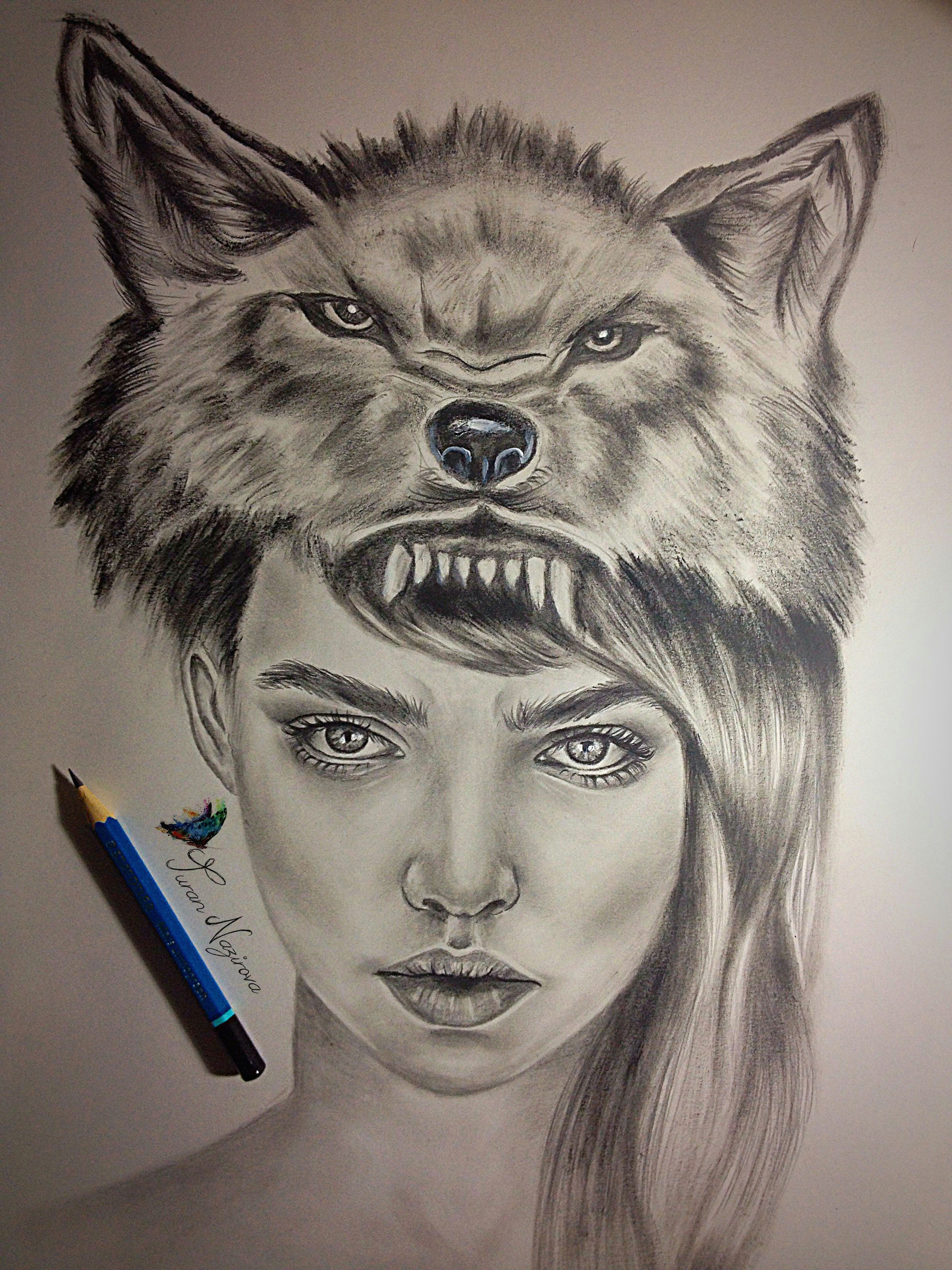 art drawing wolf surreal illustration