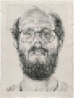 chuck close self portrait conte crayon drawing grid figure drawing chuck