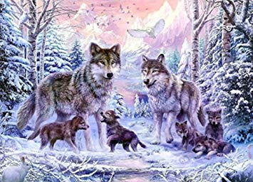 set diamond painting handarbeit basteln mosaik bild wolf wolfe familie 30x20cm