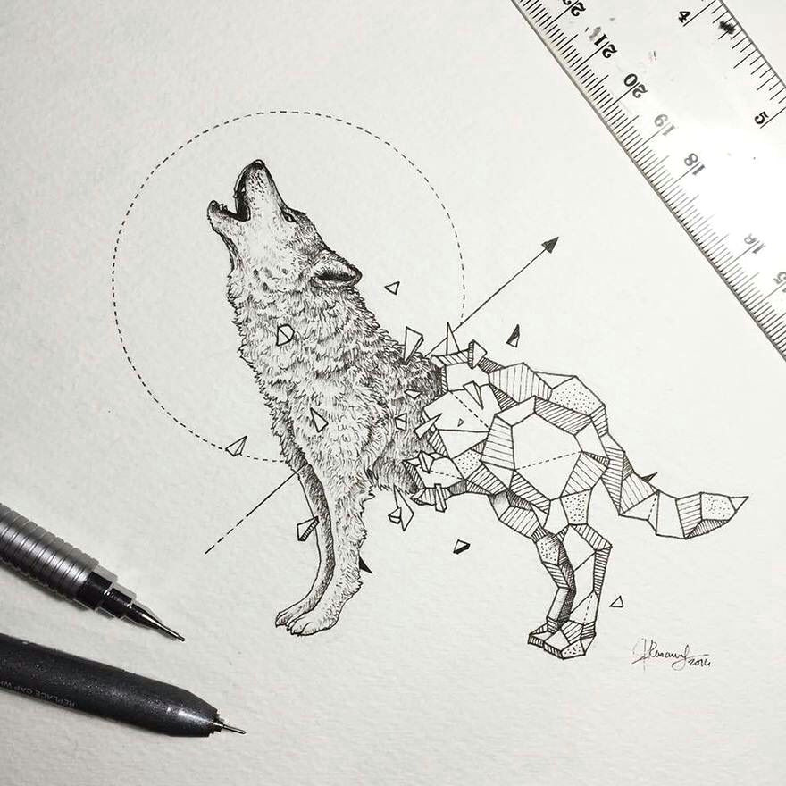 kerby rosanes filipino artist with geometric beasts wolf