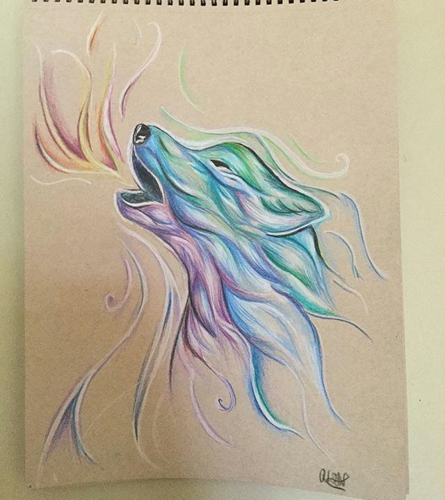 i drew this rainbow colourful wolf the style i used in this drawing is inspired by katy lipscomb she is an amazing artist