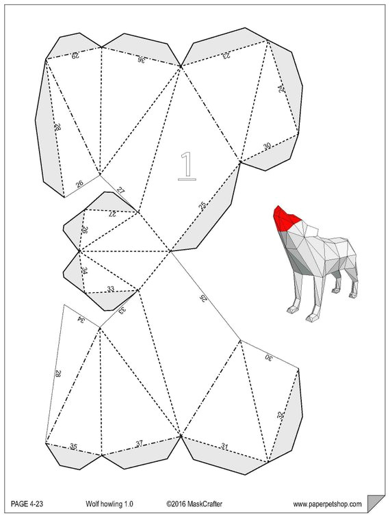 howling wolf papercraft template instant download