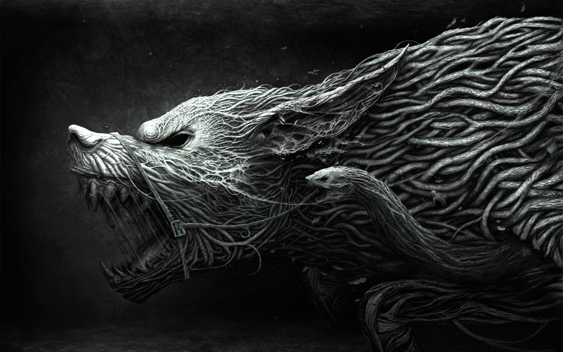 1920x1200 preview wallpaper wolf teeth drawing aggression black white 1920x1200