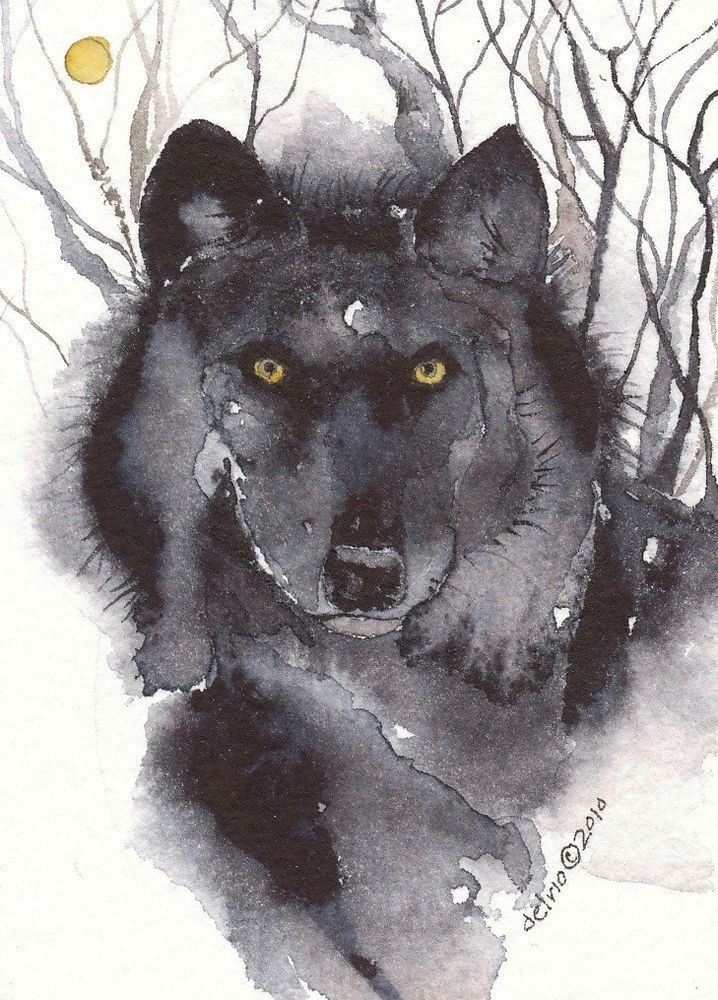 greeting card spiritual art watercolor spirit totem animal wolf lobo negros