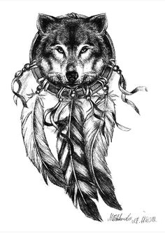 this is the most amazing wolf dream catcher tattoo i have ever seen the shading is on point i would definitely get this one