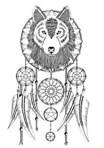 wolves dream catcher coloring pages sketch coloring page
