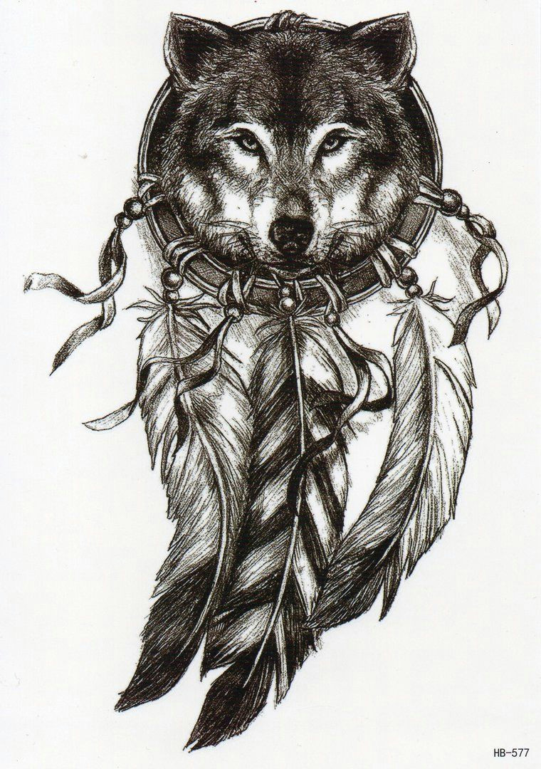 dreamcatcher traumfanger wolf temporary tattoo