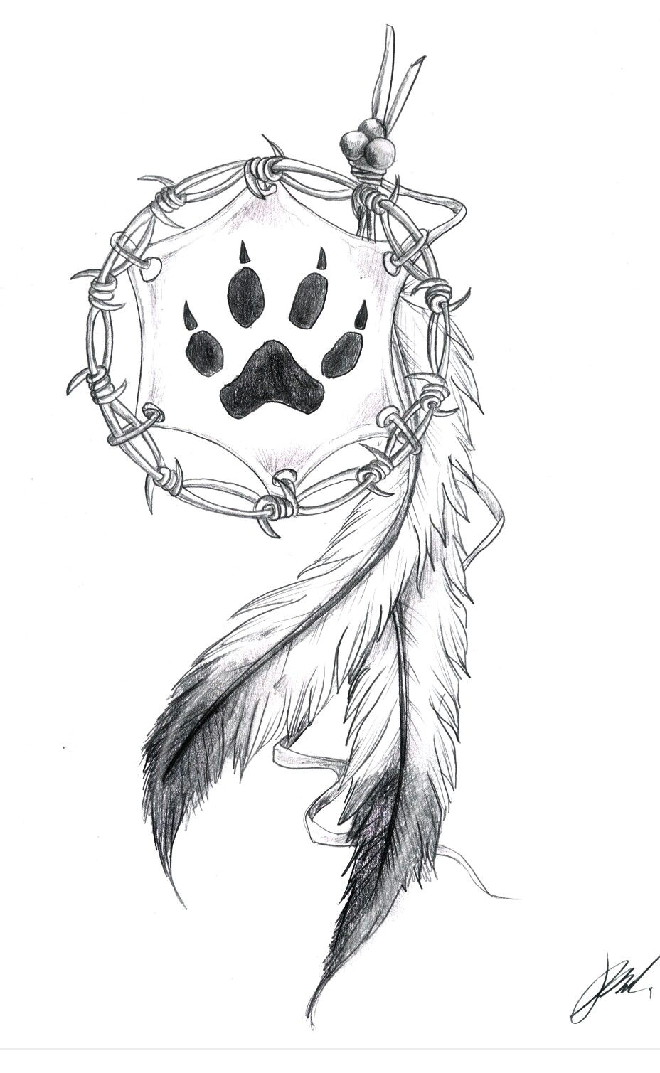 dream catcher drawing a with a wolf print indian feather tattoos indian feathers wolf tattoos native tattoos