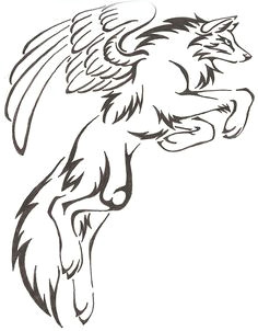 mystical fantasy leaping tribal wolf drawing with wings tattoo cartoon wolf wolf artwork