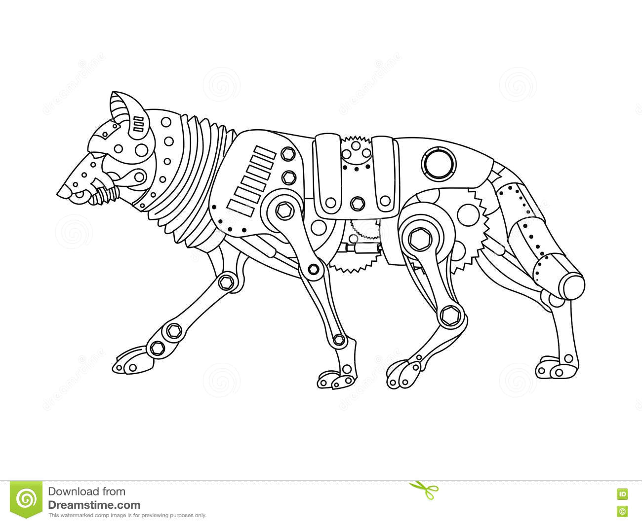 steampunk style wolf mechanical animal coloring book for adult vector illustration