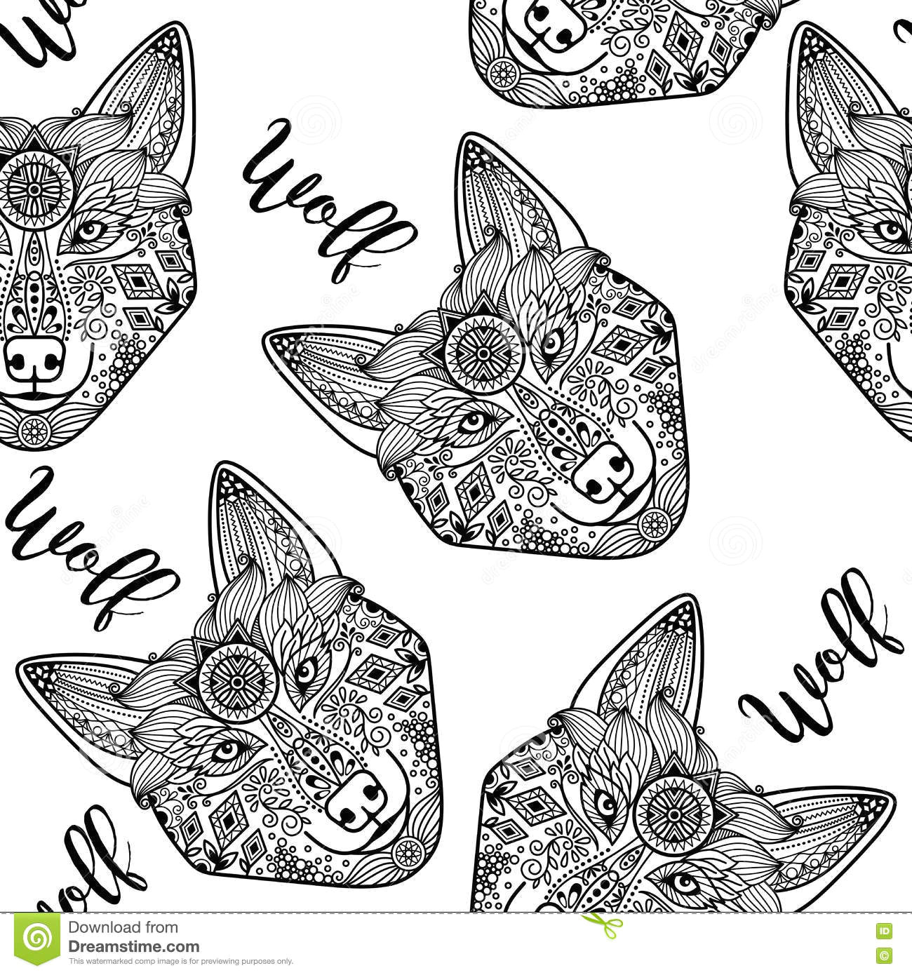 wolf face seamless pattern