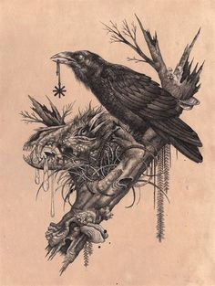 ravens with wolf skull by mister beaudry