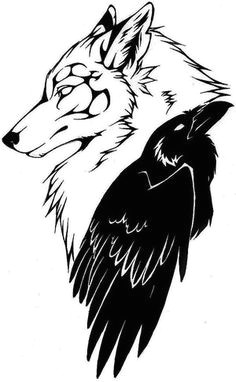 wolf and crow tattoo instead of the wolf looking down i d want it