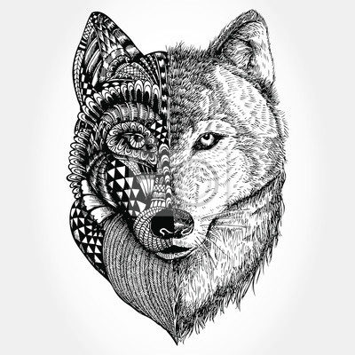 poster hand gezeichnet wolf kopf zentangle stilisiert