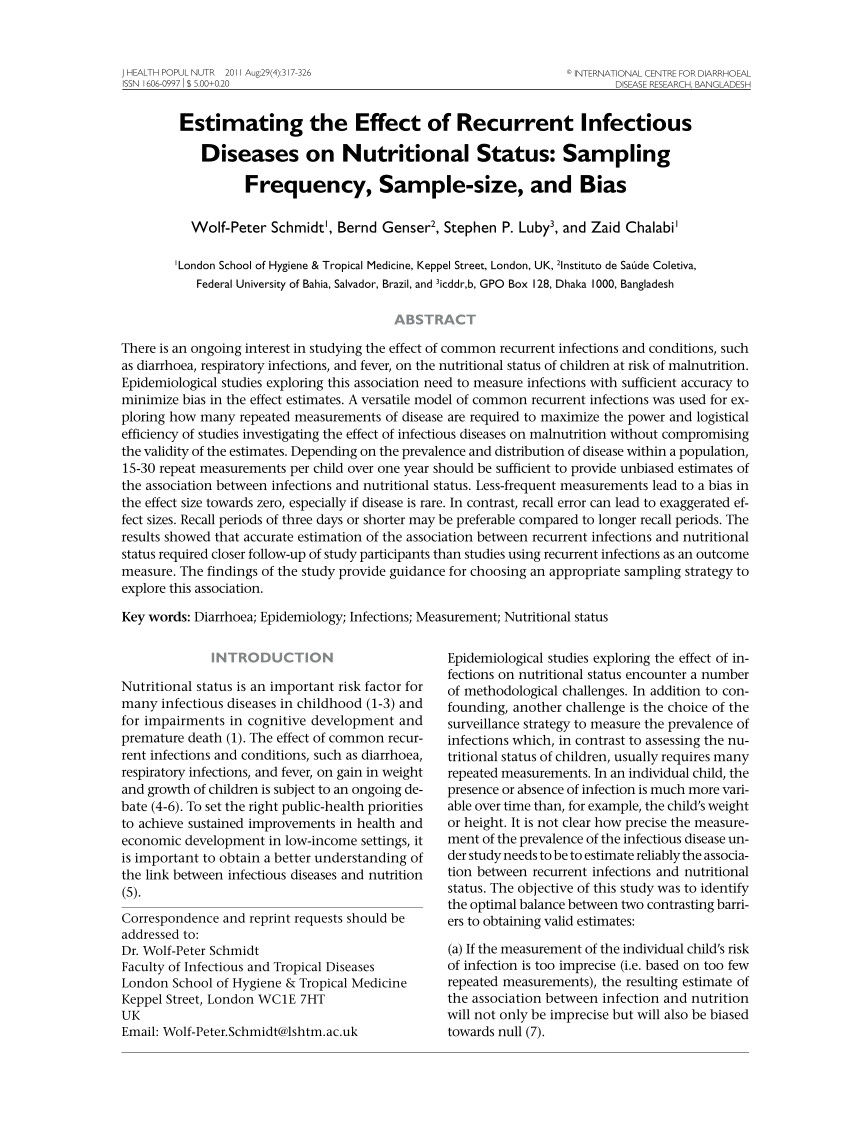 pdf estimating the effect of recurrent infectious diseases on nutritional status sampling frequency sample size and bias