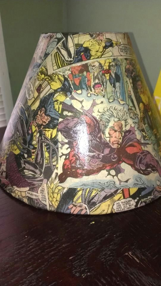 mod podge old lampshade and an x men comic book easy and awesome