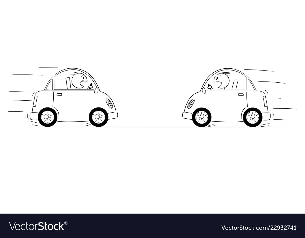 cartoon drawing od two cars driving against each vector 22932741 jpg