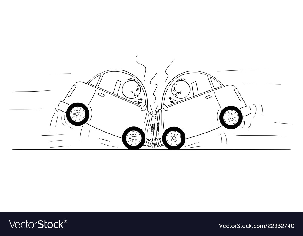 cartoon drawing of two cars crash accident vector 22932740 jpg