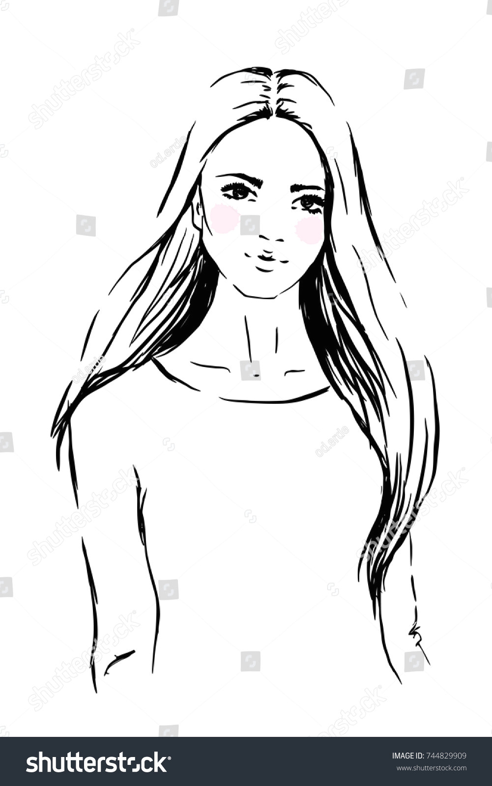 stock vector face woman sketch long hair fashion portrait vector illustration black lines isolated on white 744829909 jpg