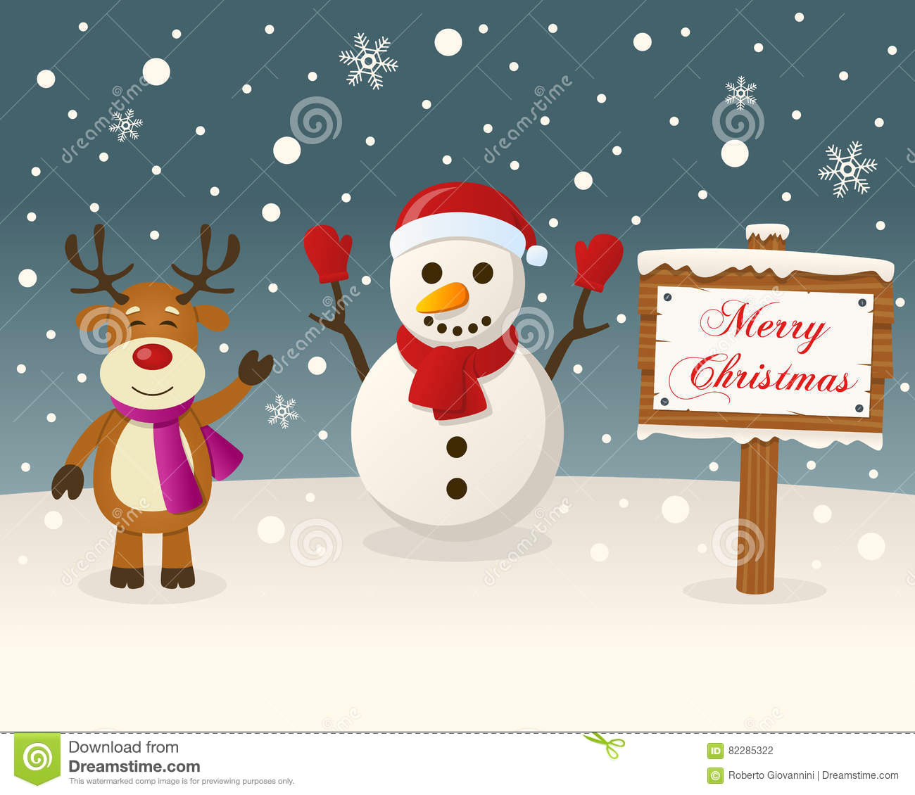 christmas sign snowman reindeer card cute happy smiling snowy scene merry wooden eps file 82285322 jpg