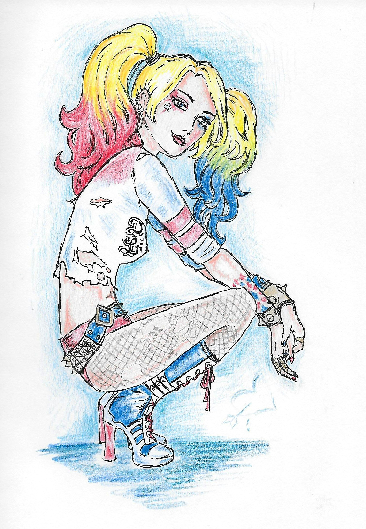 Coloured Drawings Of Girls Zeichnung Von Mir Harleyquinn Zeichnen Drawing Draw