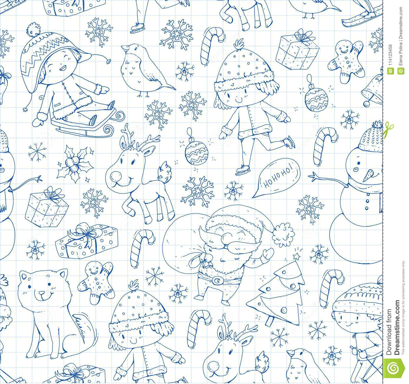merry christmas celebration children kids drawing illustration ski gifts santa claus snowman boys merry christmas 114123456 jpg
