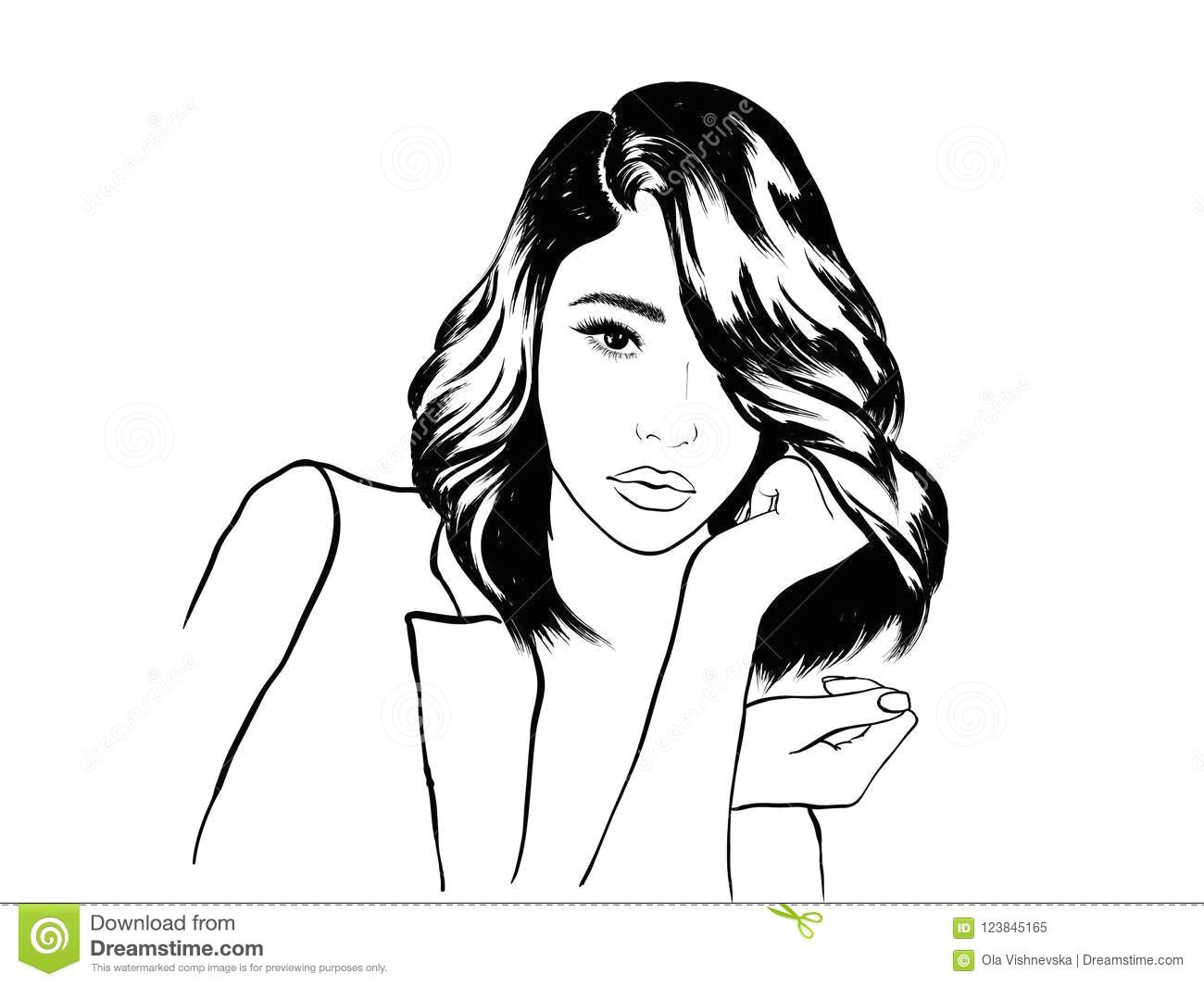 fashion illustration woman face sketch portrait girl 123845165 jpg