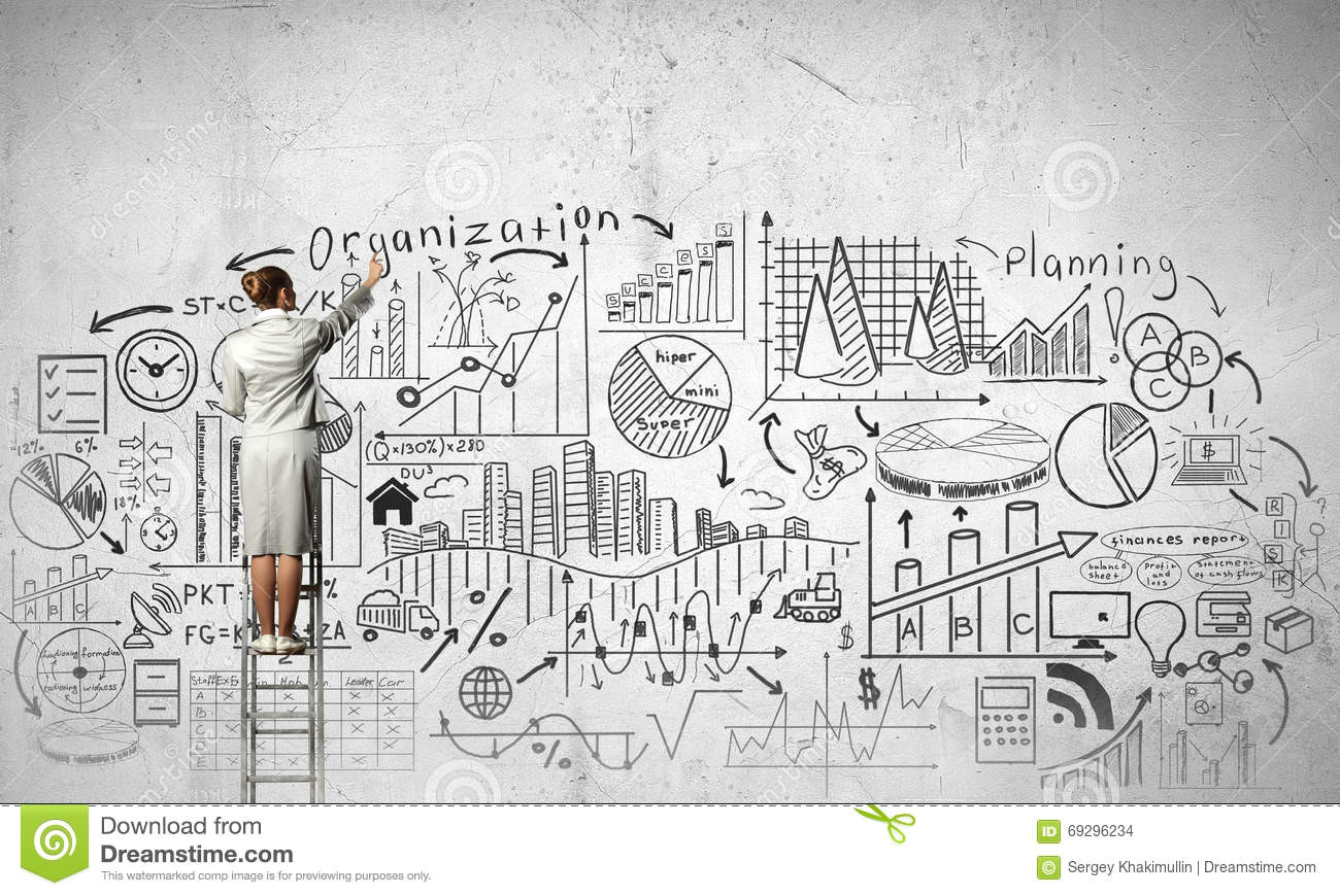 effective business planning rear view businesswoman standing ladder drawing sketch wall 69296234 jpg