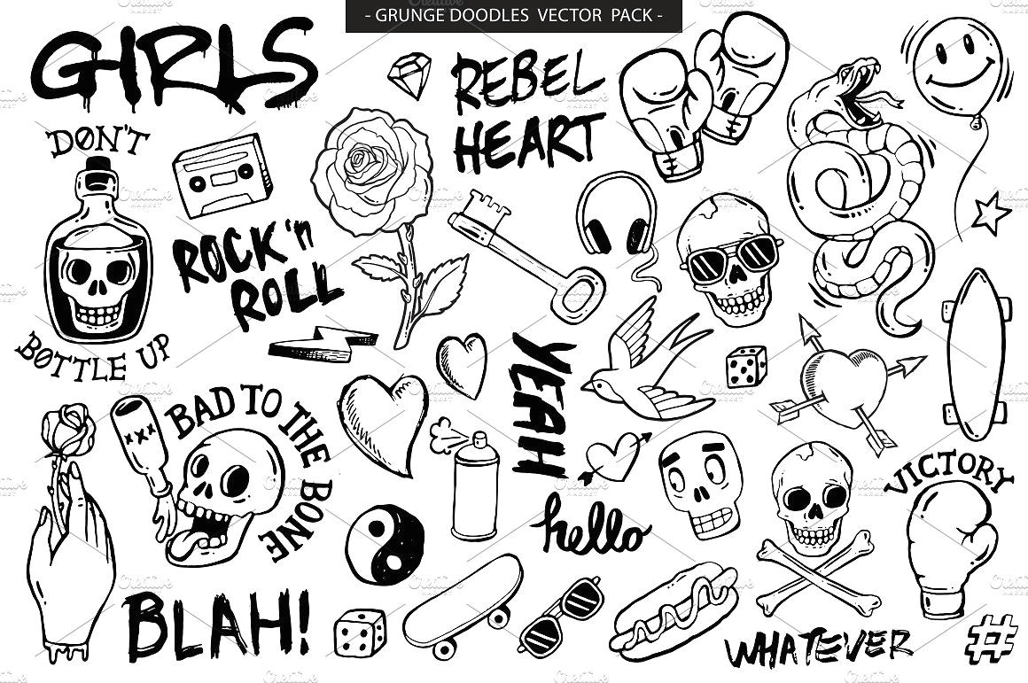 Graffiti Drawing Easy Grunge Graffiti Doodles Vector Pack Jacket Wearing Fashion