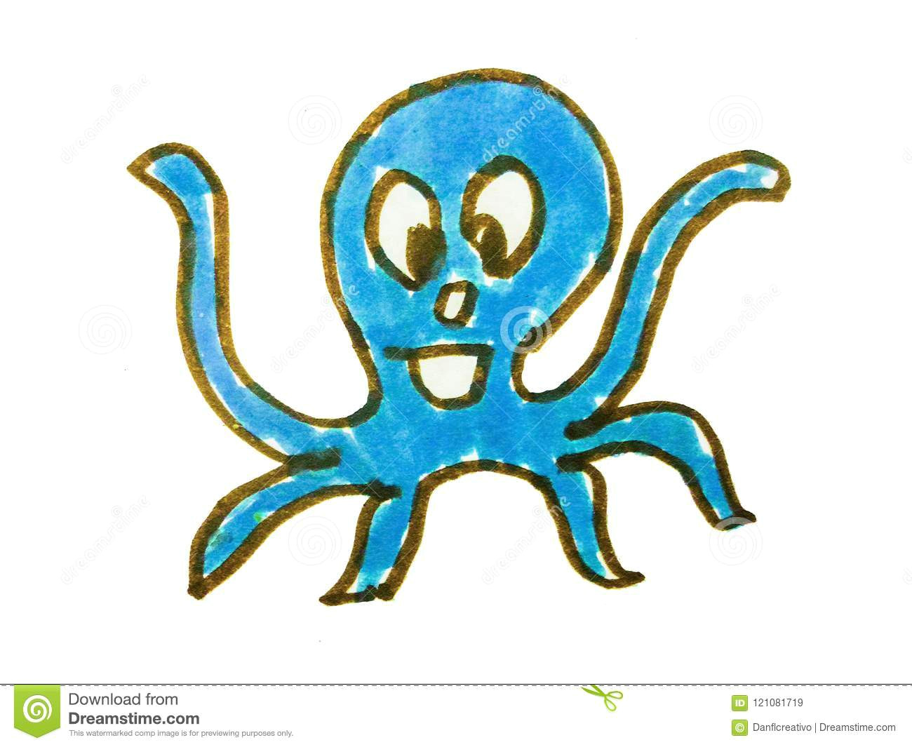 cartoon kids style octopus drawing front view funny octopus kids style drawing isolated white background 121081719 jpg