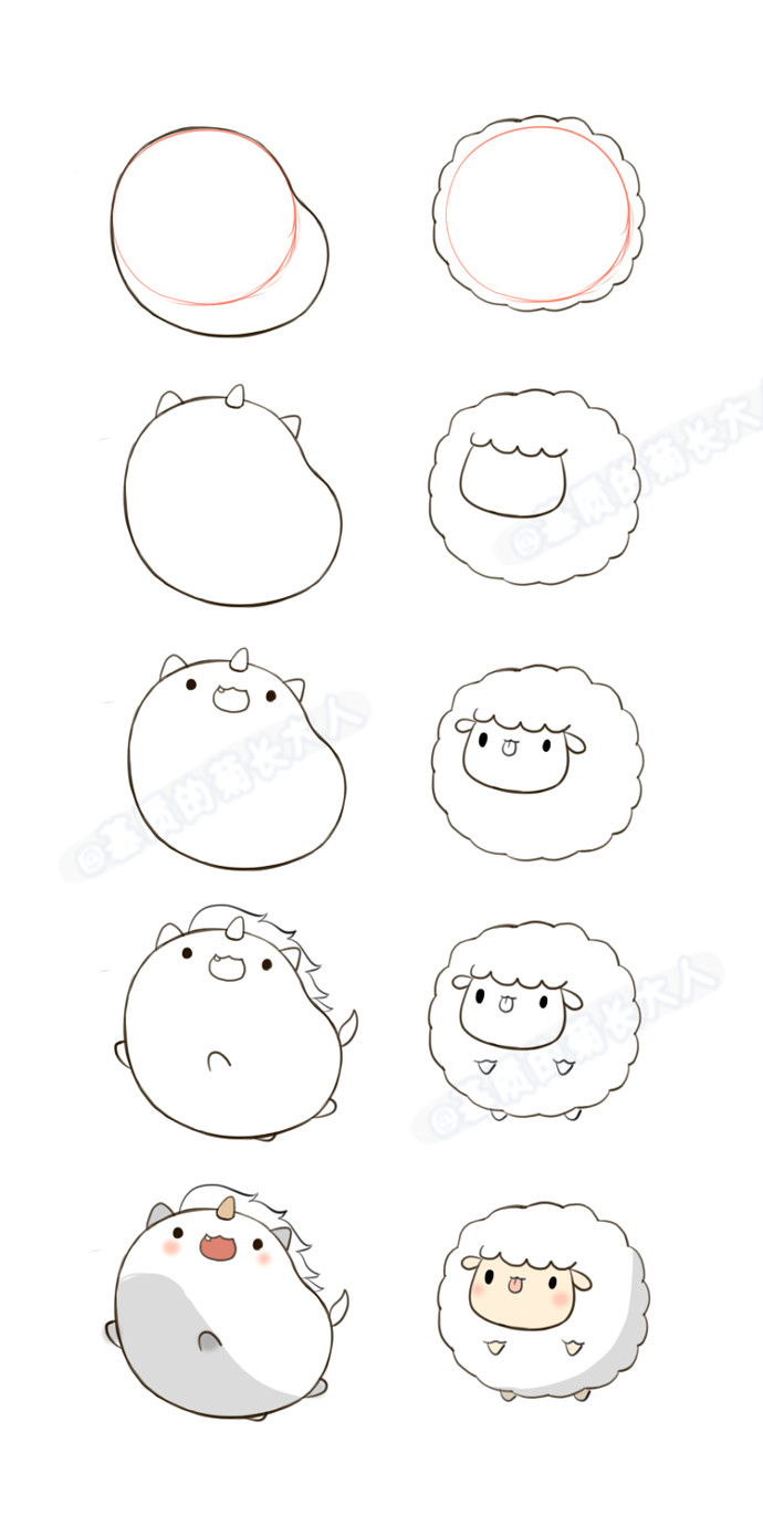 Kawaii Easy Cute Animal Drawings Unicorn Sheep Animal Drawings Ideias Para Desenho