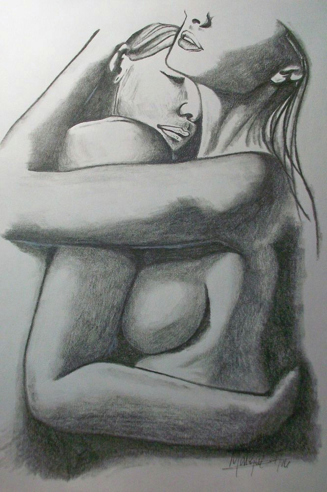 original charcoal drawing of lesbian passion lesbian art from lesbian drawi...