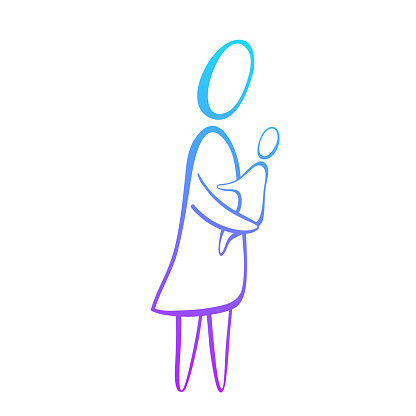 mom hugs baby icon mother holds child on the hands a simple line vector id1094536306